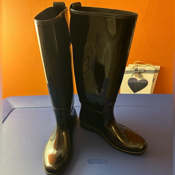 Vintage COACH Black Glossy Rubber Knee-High Rain-boots (EUC) - Picture 4 of 7